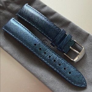 Michele Metallic Blue Leather Watch Strap - 18mm